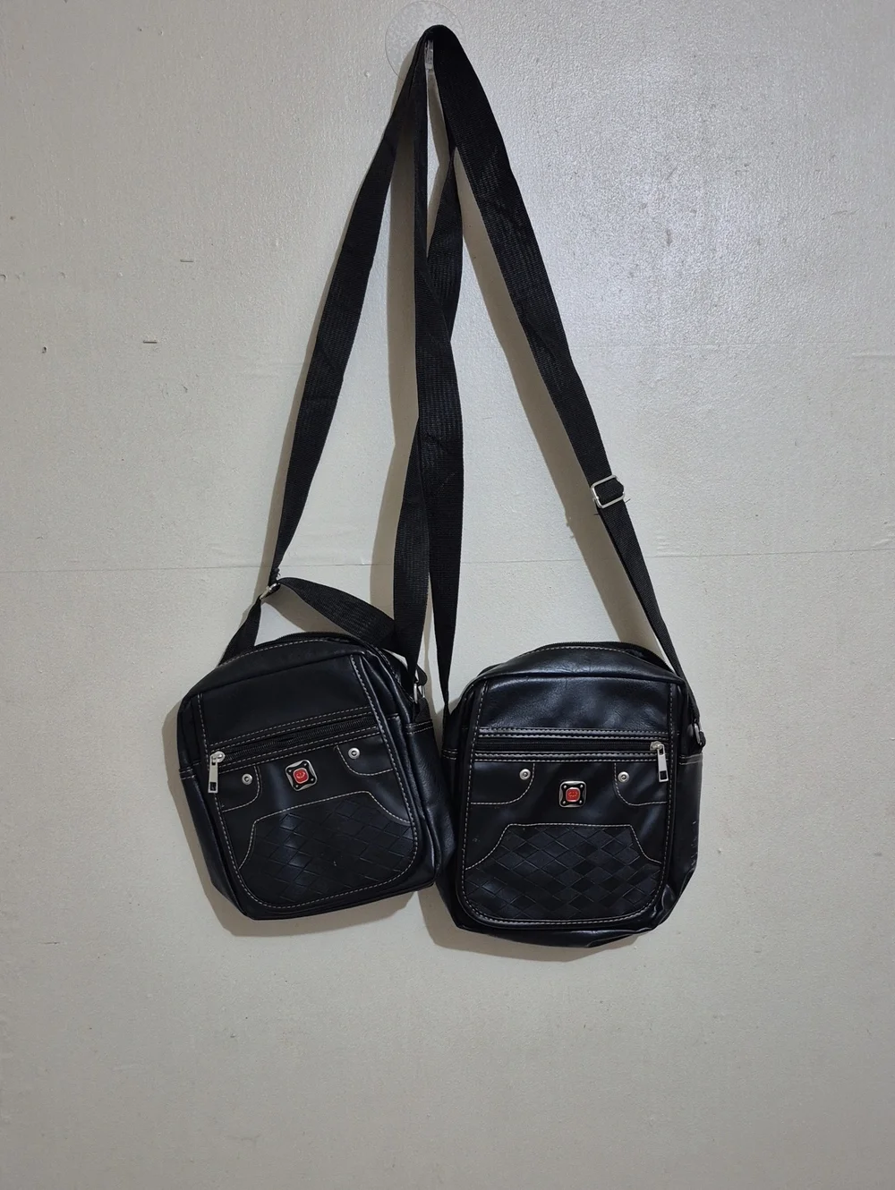 Men's Black Leather-Look Messenger Crossbody Bag